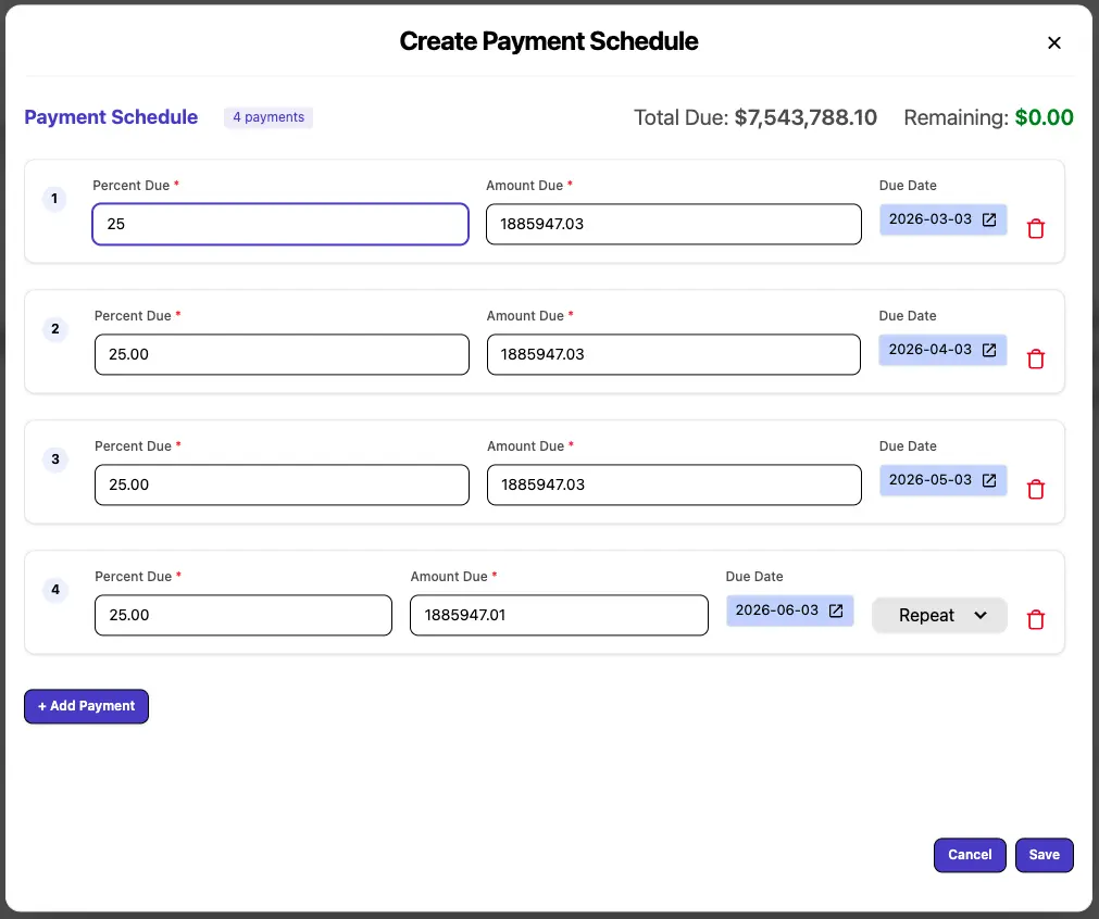See Payment Schedule