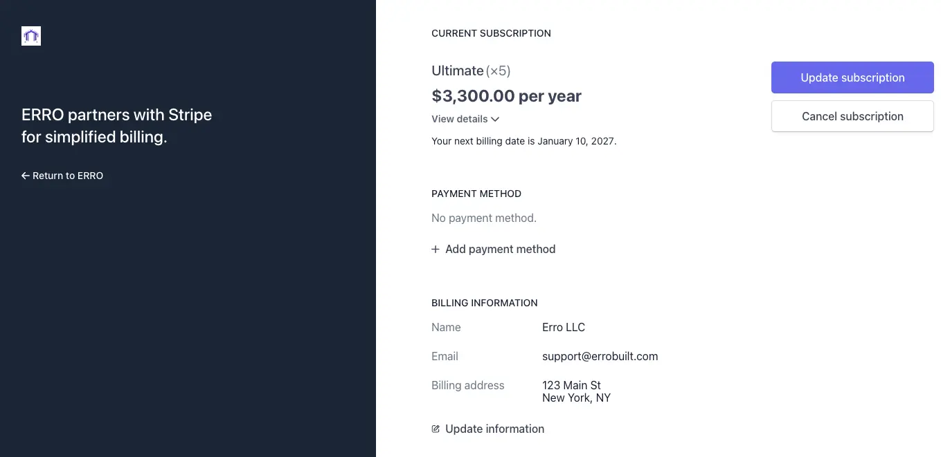 Click the 'Manage Subscription' Button